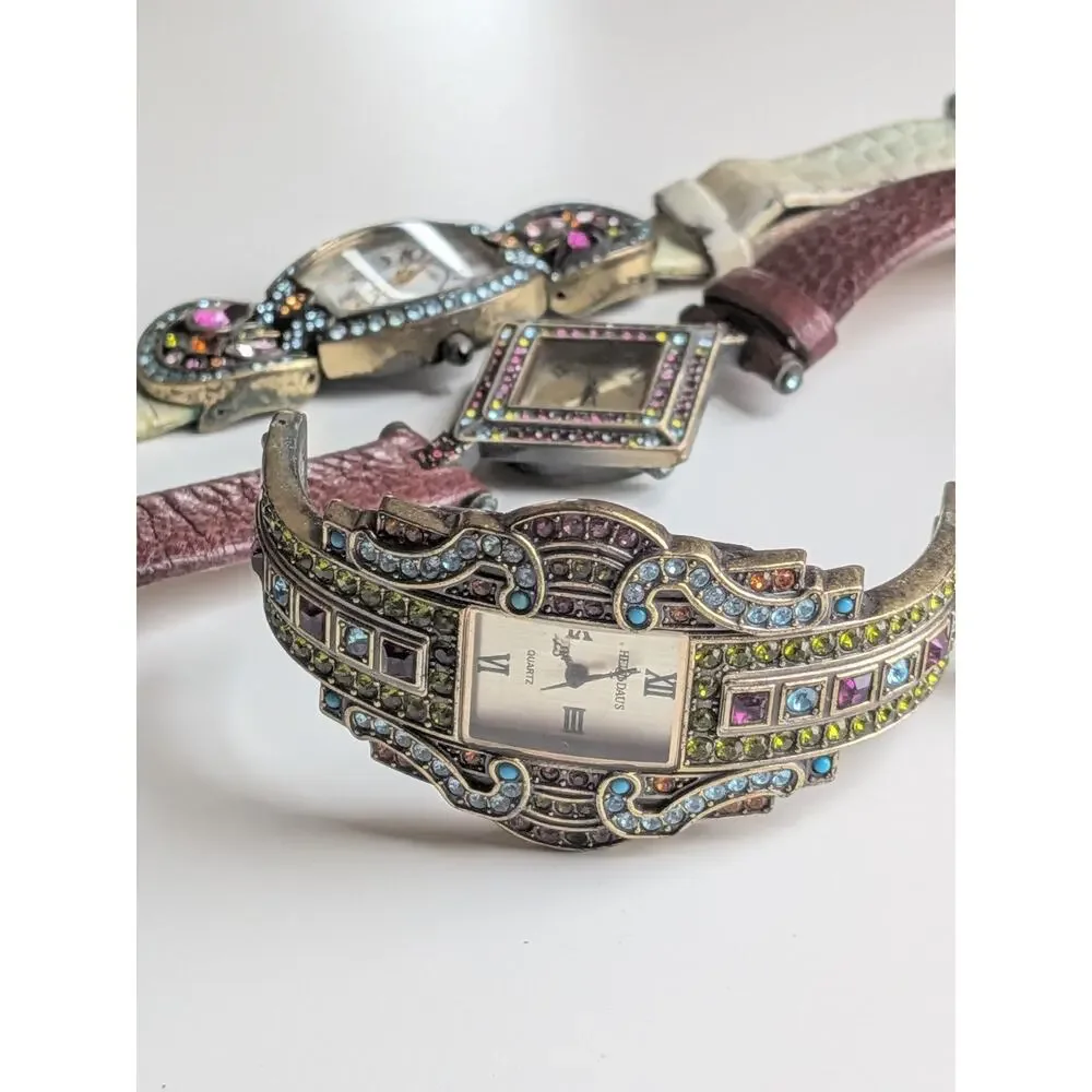 Heidi Daus Lot of 3 Crystal Bejeweled Quartz Watches Bangle Strap Set